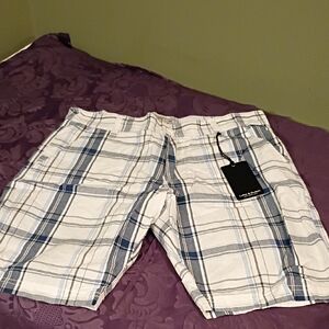 Men's Blue and White Plaid Shorts